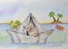 Cartoon: gute reise!  wohin gehts ? (small) by katzen-gretelein tagged traumschiff,katze,reise,meer,zeitung,kakadu