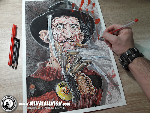 Cartoon: Drawing Fruegger - Dark Art (medium) by Art by Mihai Alin Ion tagged drawing,illustration,painting,freelancer,mihaialinion,horror,halloween,freddykrueger,darkart,pencildrawing