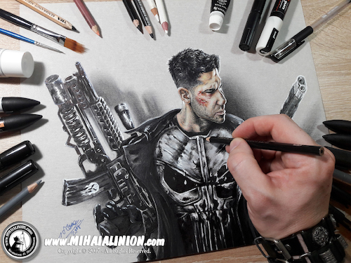 Cartoon: Drawing Punisher - 3D Comics (medium) by Art by Mihai Alin Ion tagged drawing,painting,illustration,3dart,artwork,marvel,netflix,the,punisher,frankcastle,castiglione,comicbook,marvelcomics,punishercomics,drawingthepunisher