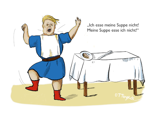 Cartoon: Die Wahlsuppe (medium) by OTTbyrds tagged suppenkaspar,donald,trump,usa,wahl,2020,suppenkasper,heinrich,hoffmann,struwwelpeter,biden,wahlprozedere,stimmabzählung,wahlstopp,bad,losere