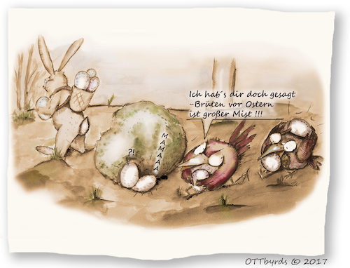 Cartoon: Eiersuche (medium) by OTTbyrds tagged eiersuche,ostern,osterhase,eastern,eggs,hunting,familie,osterfeier,ottbyrds,bunny,birds,bird,odd