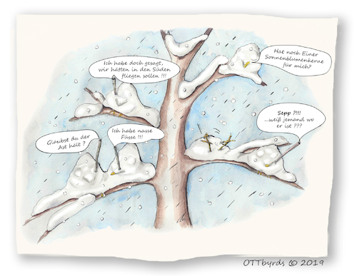 Cartoon: Getwittere in Bayern (medium) by OTTbyrds tagged schneechaos,bayern,katatrophenfall,ottbyrds,schneemassen