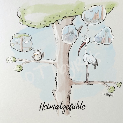 Cartoon: Heimatgefühle (medium) by OTTbyrds tagged heimat,heimatgefühle,zugvögel,flüchtlinge,vielfältig