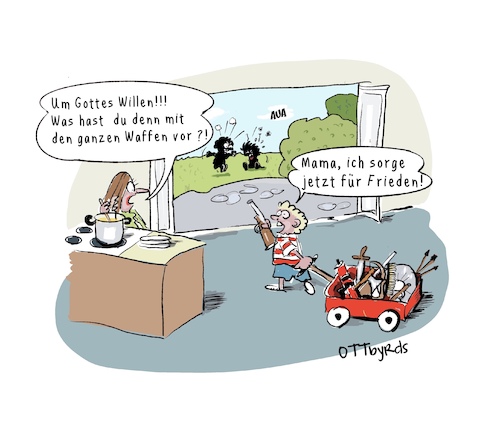 Cartoon: Kriegsspiele (medium) by OTTbyrds tagged krieg,ukraine,waffenlieferung,konflikte,streitschlichtung,kontrovers,frieden,kriegsspiele,deutschland,gegenangriff,kinder,medien