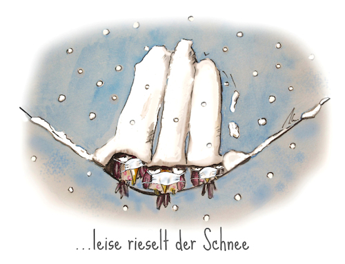 Cartoon: ...leise rieselt der Schnee (medium) by OTTbyrds tagged evergrees,christmas,snow,schneefall,corona,corvid19,weihnachten2020,3spatzen,vögel,birds,snowbirds,lockdown