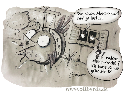Cartoon: Meisenknödel (medium) by OTTbyrds tagged inktober2019,ring,meisenknödel,meisenring,fatball,suetring,vogelfutter