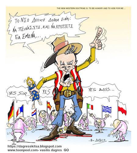 Cartoon: BIDEN THE COWBOYS (medium) by vasilis dagres tagged war,ukraine,eyropean,union