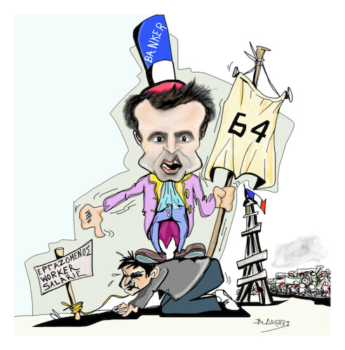 Cartoon: France Macron (medium) by vasilis dagres tagged france,pension