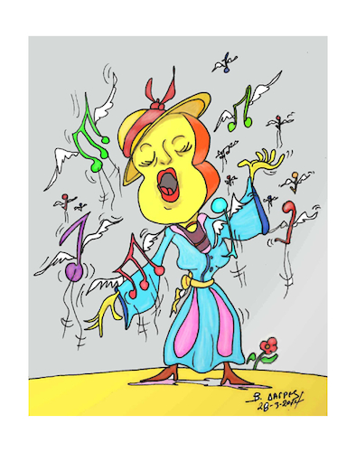 Cartoon: GUITAR OPERA DIVA (medium) by vasilis dagres tagged music,culture