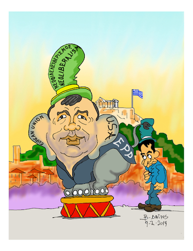 Cartoon: Manfred Weber and mhtsotakhs (medium) by vasilis dagres tagged populism,xenophobia,capitalism,stock,markets,fascism,european,union,investment,public,debt