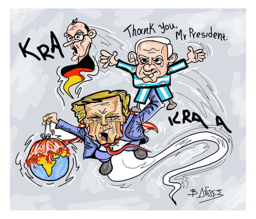 Cartoon: War Israel Iran (medium) by vasilis dagres tagged israel,iran,war