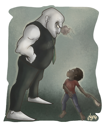 Cartoon: David and Goliath (medium) by Alagooon tagged racism,humanity