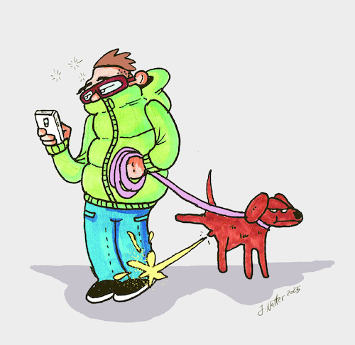 Cartoon: Reality vs. Virtuality (medium) by Jens Natter tagged hund,mann,gassi,handy,cartoon,illustration,hund,mann,gassi,handy,cartoon,illustration