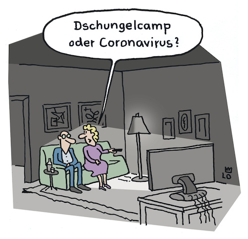 Cartoon: Abendunterhaltung (medium) by Lo Graf von Blickensdorf tagged zu,hause,fernsehen,programm,dschungelcamp,coronavirus,epidemie,unterhaltung,abendunterhaltung,sat1,rtl,ard,zdf,ehepaar,mann,frau,ehefrau,ehemann,tv,fernbedienung,erreger,china,lungenkrankheit,who,sars,karikatur,lo,cartoon,krankheit,erkrankung,zu,hause,fernsehen,programm,dschungelcamp,coronavirus,epidemie,unterhaltung,abendunterhaltung,sat1,rtl,ard,zdf,ehepaar,mann,frau,ehefrau,ehemann,tv,fernbedienung,erreger,china,lungenkrankheit,who,sars,karikatur,lo,cartoon,krankheit,erkrankung