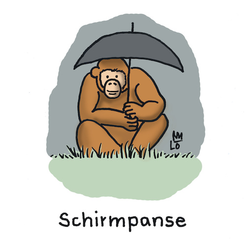 Cartoon: Affentheater (medium) by Lo Graf von Blickensdorf tagged wortspiel,affe,schimpanse,schirm,regenschirm,umbrella,regen,zoo,karikatur,lo,cartoon,wortspiel,affe,schimpanse,schirm,regenschirm,umbrella,regen,zoo,karikatur,lo,cartoon