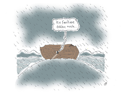 Cartoon: Arche Noah (medium) by Lo Graf von Blickensdorf tagged arche,noah,faultiere,arche,noah,faultiere