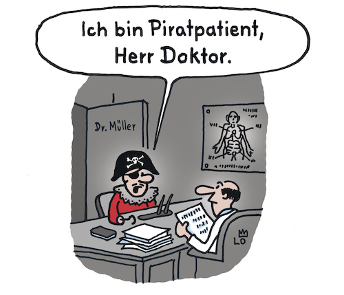 Cartoon: Beim Arzt (medium) by Lo Graf von Blickensdorf tagged arzt,doktor,pirat,patient,krank,privatpatient,krankenkasse,abrechnung,krankenschein,krankenversicherung,karikatur,lo,cartoon,freibeuter,käptn,piratpatient,seeräuber,praxis,arztpraxis,mediziner,wortspiel,medizin,rezept,arzt,doktor,pirat,patient,krank,privatpatient,krankenkasse,abrechnung,krankenschein,krankenversicherung,karikatur,lo,cartoon,freibeuter,käptn,piratpatient,seeräuber,praxis,arztpraxis,mediziner,wortspiel,medizin,rezept