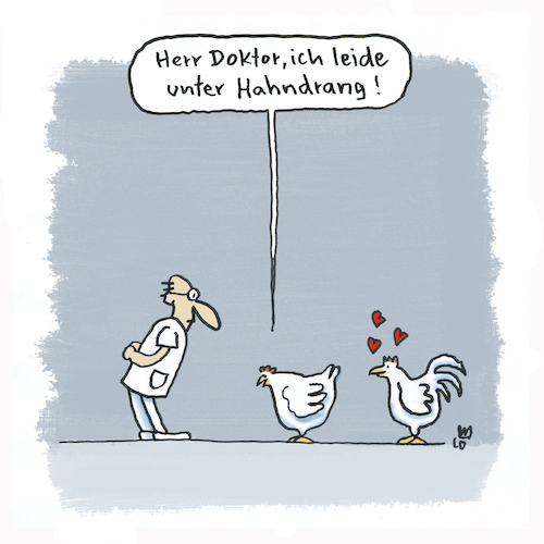 Cartoon: Ein Huhn beim Arzt... (medium) by Lo Graf von Blickensdorf tagged harndrang,verliebt,hahn,arzt,doktor,urologe,harndrang,verliebt,hahn,arzt,doktor