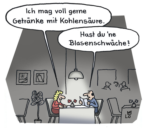 Cartoon: Blasenschwäche (medium) by Lo Graf von Blickensdorf tagged mineralwasser,kohlensäure,selters,blubberwasser,sprudelwasser,sprudel,wasser,soda,getränk,kribbelwasser,tafelwasser,gänsewein,karikatur,lo,blasenschwäche,urologe,restaurant,krankheit,urin,getränkekarte,missverständnis,blase,cartoon,gesöff,mineralwasser,kohlensäure,selters,blubberwasser,sprudelwasser,sprudel,wasser,soda,getränk,kribbelwasser,tafelwasser,gänsewein,karikatur,lo,blasenschwäche,urologe,restaurant,krankheit,urin,getränkekarte,missverständnis,blase,cartoon,gesöff