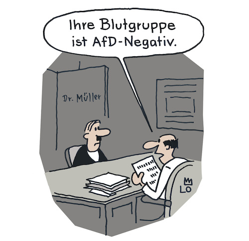 Cartoon: Bluttest (medium) by Lo Graf von Blickensdorf tagged politik,afd,rechts,neonazi,arzt,doktor,blutgruppe,gesundheit,blut,hitler,sprechzimmer,deutschland,gesellschaft,partei,rechtsruck,politik,afd,rechts,neonazi,arzt,doktor,blutgruppe,gesundheit,blut,hitler,sprechzimmer,deutschland,gesellschaft,partei,rechtsruck