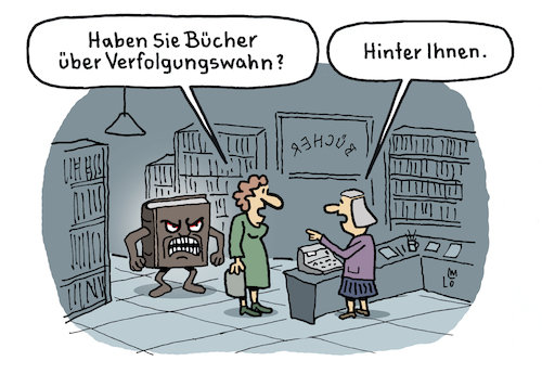Cartoon: Bücherwunsch (medium) by Lo Graf von Blickensdorf tagged buchhandlung,bücher,buch,frau,paranoia,verfolgungswahn,angsterkrankung,verkäuferin,büchershop,karikatur,lo,graf,cartoon,bibliothek,verfolgung,belästigung,stalking,buchhandlung,bücher,buch,frau,paranoia,verfolgungswahn,angsterkrankung,verkäuferin,büchershop,karikatur,lo,graf,cartoon,bibliothek,verfolgung,belästigung,stalking