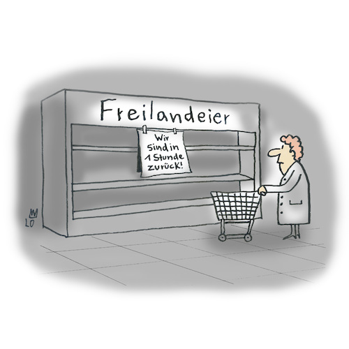 Cartoon: Endlich frei (medium) by Lo Graf von Blickensdorf tagged eier,öko,freiland,frau,essen,lebensmittel,nahrung,einkauf,supermarkt,kühlregal,freilandeier,käfighaltung,ei,freiheit,frei,eier,öko,freiland,supermarkt,kühlregal,freilandeier,käfighaltung,ei,freiheit,frei