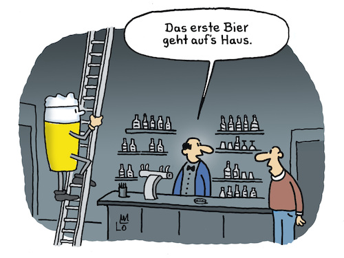 Cartoon: Feiertagsbier (medium) by Lo Graf von Blickensdorf tagged bier,aufs,haus,freibier,gastronomie,kneipe,wirt,gast,feiertag,tag,der,deutschen,einheit,karikatur,lo,graf,cartoon,theke,tresen,flaschen,leiter,wortspiel,kostenlos,umsonst,ausgeben,poitik,deutschland,mann,witschaft,krise,geld,bier,aufs,haus,freibier,gastronomie,kneipe,wirt,gast,feiertag,tag,der,deutschen,einheit,karikatur,lo,graf,cartoon,theke,tresen,flaschen,leiter,wortspiel,kostenlos,umsonst,ausgeben,poitik,deutschland,mann,witschaft,krise,geld