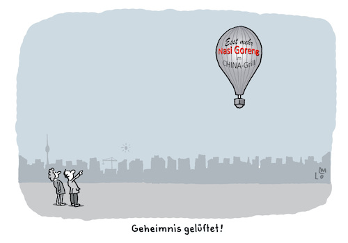 Cartoon: Geheimnis gelüftet (medium) by Lo Graf von Blickensdorf tagged china,spionage,ballon,restaurant,grill,usa,spionageballon,chinarestaurant,nasi,goreng,sauer,scharf,china,spionage,ballon,restaurant,grill,usa,spionageballon,chinarestaurant,nasi,goreng,sauer,scharf