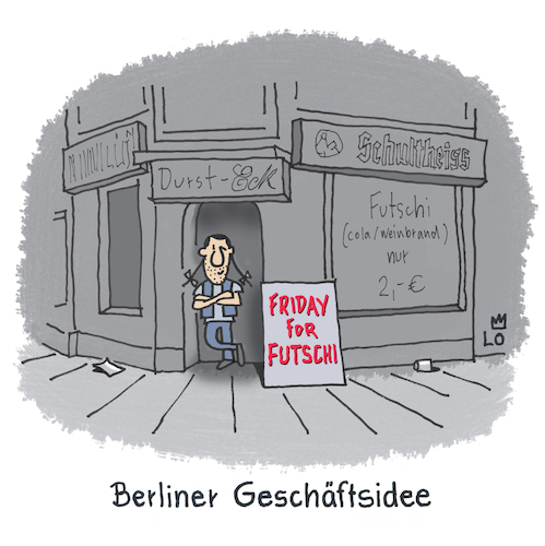 Cartoon: Geschäftsidee (medium) by Lo Graf von Blickensdorf tagged schulschwänzer,greta,thunberg,friday,for,future,demo,schule,schüler,klimakatastrophe,umwelt,berlin,kneipe,futschi,cola,weinbrand,schultheiss,eckkneipe,karikatur,cartoon,greenpeace,bund,klimawandel,schulschwänzer,greta,thunberg,friday,for,future,demo,schule,schüler,klimakatastrophe,umwelt,berlin,kneipe,futschi,cola,weinbrand,schultheiss,eckkneipe,karikatur,cartoon,greenpeace,bund,klimawandel