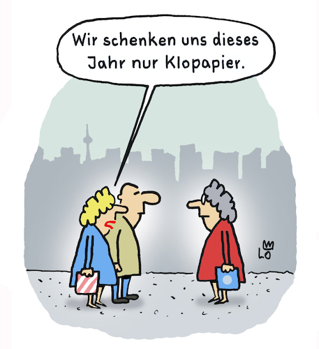 Cartoon: Geschenke (medium) by Lo Graf von Blickensdorf tagged weihnachten,geburtstag,weihnachtsgeschenk,weihnachtsfest,nachbarin,mann,frau,ehepaar,geschenk,geburtstagsgeschenk,klopapier,corona,pandemie,covid19,straße,weihnachtszeit,adventszeit,karikatur,lo,cartoon,einkaufen,weihnachten,geburtstag,weihnachtsgeschenk,weihnachtsfest,nachbarin,mann,frau,ehepaar,geschenk,geburtstagsgeschenk,klopapier,corona,pandemie,covid19,straße,weihnachtszeit,adventszeit,karikatur,lo,cartoon,einkaufen