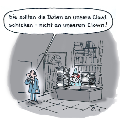 Cartoon: Im Büro (medium) by Lo Graf von Blickensdorf tagged daten,mann,chef,clown,büro,cloud,computer,internet,arbeit,gesellschaft,cartoon,technik,software,hardware,daten,mann,chef,clown,büro,cloud,computer,internet,arbeit,gesellschaft,cartoon,technik,software,hardware