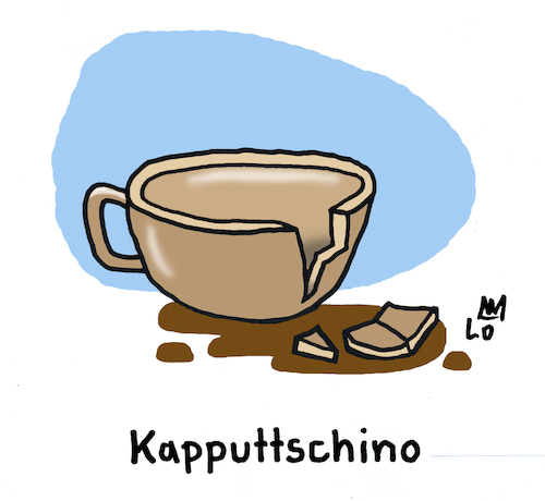 Cartoon: Kaffeepause (medium) by Lo Graf von Blickensdorf tagged kaffeezeit,kaffeepause,cappuccino,kaputt,tasse,wortspiel,cafe,kaffee,kaffeezeit,kaffeepause,cappuccino,kaputt,tasse,wortspiel,cafe,kaffee