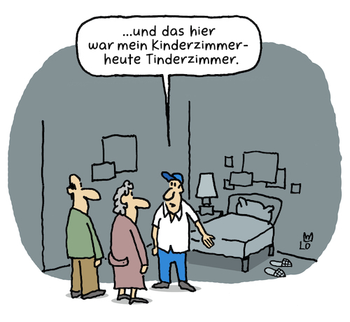 Cartoon: Kinderzimmer (medium) by Lo Graf von Blickensdorf tagged tinder,datingportal,online,dating,app,swipe,nope,karikatur,lo,graf,cartoon,kinderzimmer,wortspiel,matching,date,tinder,datingportal,online,dating,app,swipe,nope,karikatur,lo,graf,cartoon,kinderzimmer,wortspiel,matching,date