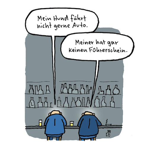 Cartoon: Kneipengespräch (medium) by Lo Graf von Blickensdorf tagged hund,kneipe,männer,führerschein,theke,barhocker,bier,mann,gesellschaft,karikatur,cartoon,hund,kneipe,männer,führerschein,theke,barhocker,bier,mann,gesellschaft,karikatur,cartoon