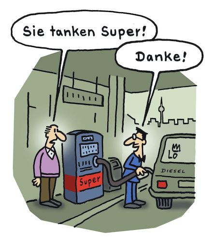 Cartoon: Kompliment (medium) by Lo Graf von Blickensdorf tagged tankstelle,super,benzin,diesel,verwechselung,missverständnis,fehler,tankwart,kompliment,danke,zapfsäule,auto,tank,tankstelle,super,benzin,diesel,verwechselung,missverständnis,fehler,tankwart,kompliment,danke,zapfsäule,auto,tank