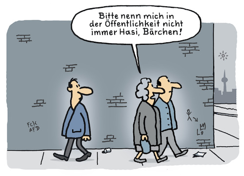 Cartoon: Kosenamen (medium) by Lo Graf von Blickensdorf tagged ehepaar,straße,liebespaar,paar,öffentlichkeit,karikatur,lo,graf,cartoon,hasi,bärchen,liebe,spitzname,ehemann,ehefrau,mann,frau,beziehung,ehepaar,straße,liebespaar,paar,öffentlichkeit,karikatur,lo,graf,cartoon,hasi,bärchen,liebe,spitzname,ehemann,ehefrau,mann,frau,beziehung