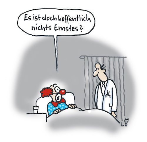 Cartoon: Kranker Clown (medium) by Lo Graf von Blickensdorf tagged bett,krankenhaus,krank,clown,zirkus,arzt,spaß,bett,krankenhaus,krank,clown,zirkus,arzt,spaß