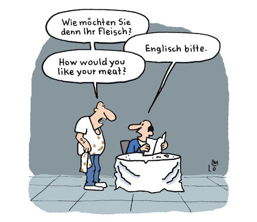 Cartoon: Missverständnis (medium) by Lo Graf von Blickensdorf tagged kellner,ober,restaurant,lokal,imbiss,bistro,gastronomie,steak,fleisch,englisch,gebraten,missverständnis,küche,kaschemme,karikatur,lo,graf,cartoon,gast,speisekarte,essen,medium,rumpsteak,grill,bedienung,kellner,ober,restaurant,lokal,imbiss,bistro,gastronomie,steak,fleisch,englisch,gebraten,missverständnis,küche,kaschemme,karikatur,lo,graf,cartoon,gast,speisekarte,essen,medium,rumpsteak,grill,bedienung