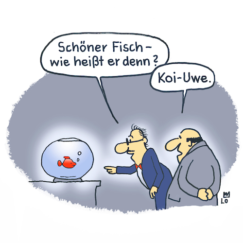 Cartoon: Neuer Fisch (medium) by Lo Graf von Blickensdorf tagged cartoon,koi,karpfen,aquarium,fisch,name,uwe,nickname,tiername,tiere,männer,natur,privat,tierschutz,mann,zoo,haustier,cartoon,koi,karpfen,aquarium,fisch,name,uwe,nickname,tiername,tiere,männer,natur,privat,tierschutz,mann,zoo,haustier