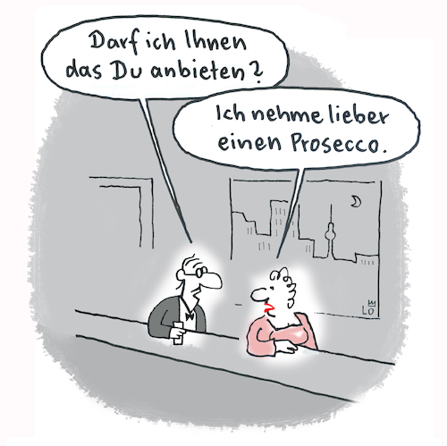 Cartoon: Neulich in an der Bar (medium) by Lo Graf von Blickensdorf tagged bar,mann,frau,duzen,siezen,prosecco,flirt,kavalier,livestyle,tinder,dating,single,partnersuche,partnerin,beziehung,bar,mann,frau,duzen,siezen,prosecco,flirt,kavalier,livestyle,tinder,dating,single,partnersuche,partnerin,beziehung