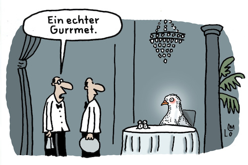 Cartoon: Restaurantkritiker (medium) by Lo Graf von Blickensdorf tagged feinschmecker,unterwegs,gourmet,gurrmet,taube,kellner,restaurant,karikatur,lo,graf,cartoon,michelin,sterne,bocuse,gänge,menue,restaurantkritiker,gastronomie,essen,wortspiel,feinschmecker,unterwegs,gourmet,gurrmet,taube,kellner,restaurant,karikatur,lo,graf,cartoon,michelin,sterne,bocuse,gänge,menue,restaurantkritiker,gastronomie,essen,wortspiel