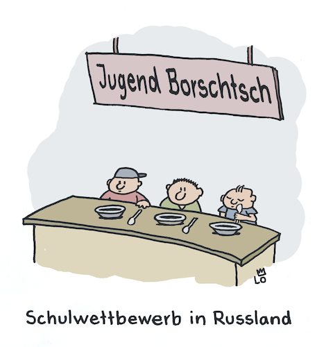 Cartoon: Russischer Schulwettbewerb (medium) by Lo Graf von Blickensdorf tagged jugend,forscht,borschtsch,schulspeisung,mensa,schulessen,schule,schüler,wettbewerb,russland,karikatur,lo,cartoon,schulwettbewerb,der,stern,schulsystem,wortspiel,jugend,forscht,borschtsch,schulspeisung,mensa,schulessen,schule,schüler,wettbewerb,russland,karikatur,lo,cartoon,schulwettbewerb,der,stern,schulsystem,wortspiel