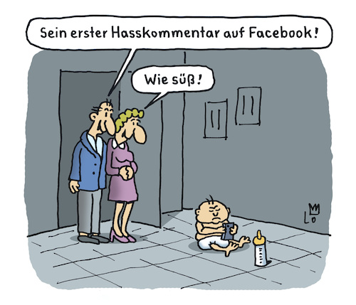 Cartoon: Sein erster (medium) by Lo Graf von Blickensdorf tagged internet,facebook,instagram,hasskommentar,baby,hass,posting,hate,speech,karikatur,lo,graf,cartoon,kinderzimmer,eltern,helikoptereltern,kind,stolz,erziehung,rassismus,soziale,netzwerke,streit,meta,internet,facebook,instagram,hasskommentar,baby,hass,posting,hate,speech,karikatur,lo,graf,cartoon,kinderzimmer,eltern,helikoptereltern,kind,stolz,erziehung,rassismus,soziale,netzwerke,streit,meta
