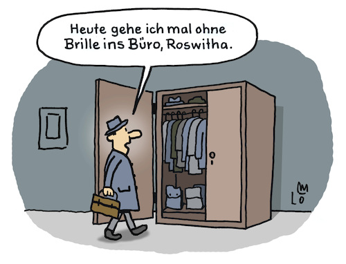 Cartoon: Selbstüberschätzumg (medium) by Lo Graf von Blickensdorf tagged brille,augen,optiker,selbstüberschätzung,ehemann,ehefrau,roswitha,büro,arbeit,hut,und,mantel,job,karikatur,lo,graf,cartoon,frühmorgens,sehschwäche,kurzsichtig,grauer,star,fehlsichtig,brille,augen,optiker,selbstüberschätzung,ehemann,ehefrau,roswitha,büro,arbeit,hut,und,mantel,job,karikatur,lo,graf,cartoon,frühmorgens,sehschwäche,kurzsichtig,grauer,star,fehlsichtig