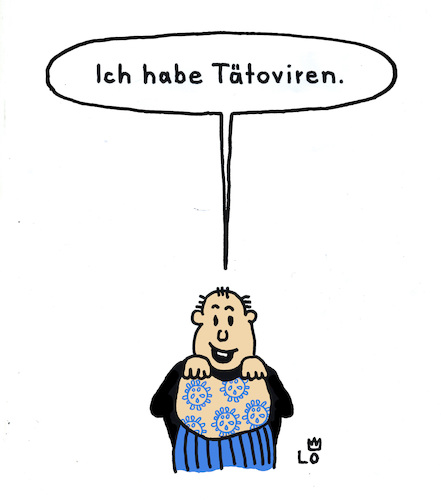 Cartoon: Tätowiert (medium) by Lo Graf von Blickensdorf tagged tattoo,virus,corona,covid19,pandemie,tätowiert,piercing,motiv,karikatur,lo,cartoon,mann,shirt,bauch,brust,studio,tattoo,virus,corona,covid19,pandemie,tätowiert,piercing,motiv,karikatur,lo,cartoon,mann,shirt,bauch,brust,studio