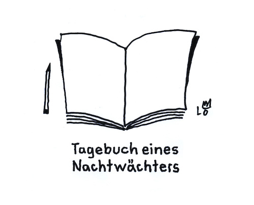 Cartoon: Tagebuch (medium) by Lo Graf von Blickensdorf tagged nachtwächter,tagebuch,buch,diarium,logbuch,nachtschicht,tag,nacht,memorial,nachtwächter,tagebuch,buch,diarium,logbuch,nachtschicht,tag,nacht,memorial