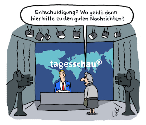 Cartoon: Tagesschau (medium) by Lo Graf von Blickensdorf tagged negative,nachrichten,medien,tv,stress,medienhygiene,sicherheit,tod,katastrophen,unfall,krieg,klimakatastrophen,hochwasser,dürre,mord,islamisten,sprecher,studio,hamburg,frau,mann,fernsehkamera,fernsehen,schlechte,news,karikatur,lo,graf,cartoon,angst,negative,nachrichten,medien,tv,stress,medienhygiene,sicherheit,tod,katastrophen,unfall,krieg,klimakatastrophen,hochwasser,dürre,mord,islamisten,sprecher,studio,hamburg,frau,mann,fernsehkamera,fernsehen,schlechte,news,karikatur,lo,graf,cartoon,angst