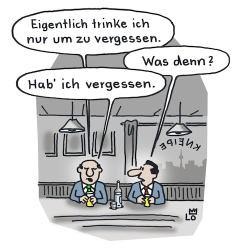 Cartoon: Vergessen (medium) by Lo Graf von Blickensdorf tagged kneipe,bar,theke,männer,alkohol,missbrauch,liebeskummer,bier,schnaps,vergessen,karikatur,lo,cartoon,frage,kummer,sorgen,korn,berlin,trinken,trinker,kneipe,bar,theke,männer,alkohol,missbrauch,bier,schnaps,vergessen,karikatur,lo,cartoon,frage,kummer,sorgen,korn,berlin,trinken,trinker