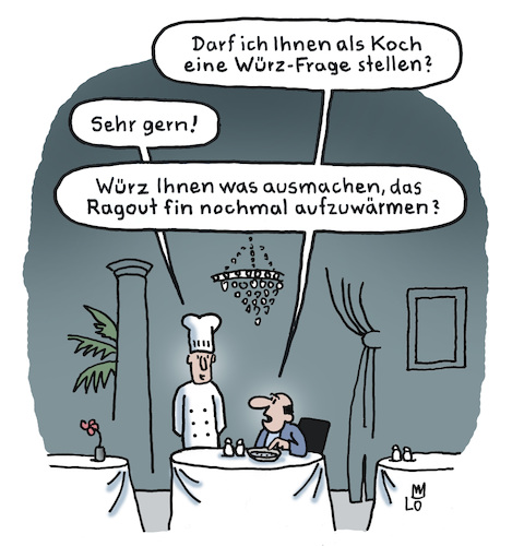 Cartoon: Würzfrage (medium) by Lo Graf von Blickensdorf tagged restaurant,ragout,fin,koch,küchenchef,nouvelle,cuisine,gewürz,frage,aufwärmen,karikatur,lo,graf,cartoon,nahrung,küche,kochen,sternekoch,kochkunst,menue,reklamation,beschwerde,gast,restaurant,ragout,fin,koch,küchenchef,nouvelle,cuisine,gewürz,frage,aufwärmen,karikatur,lo,graf,cartoon,nahrung,küche,kochen,sternekoch,kochkunst,menue,reklamation,beschwerde,gast