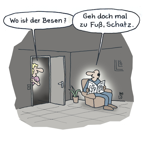 Cartoon: Zu Fuß (medium) by Lo Graf von Blickensdorf tagged besen,hexe,walpurgisnacht,aberglaube,frau,mann,ehepaar,ehekrach,reisigbesen,bibi,blocksberg,cartoon,karikatur,lo,witz,besen,hexe,walpurgisnacht,aberglaube,frau,mann,ehepaar,ehekrach,reisigbesen,bibi,blocksberg,cartoon,karikatur,lo,witz